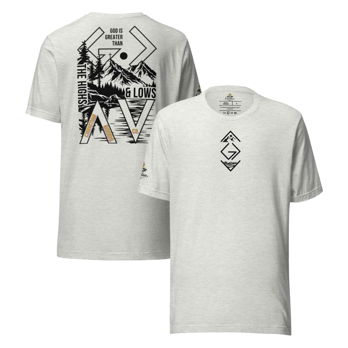 God is Greater Than T-Shirt - Ash - Front and Back View