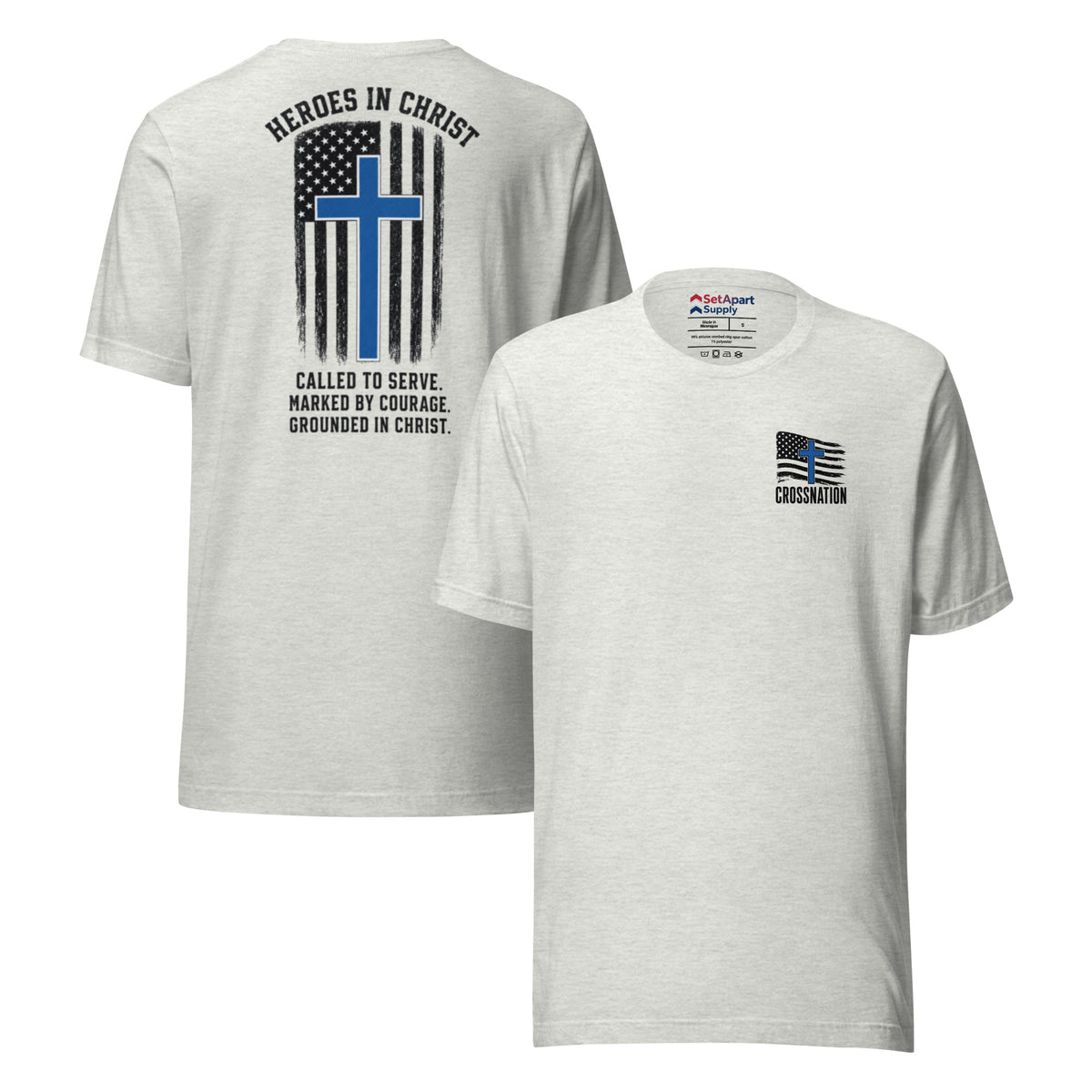 Heroes in Christ Police T-Shirt - Ash - Front and Back View