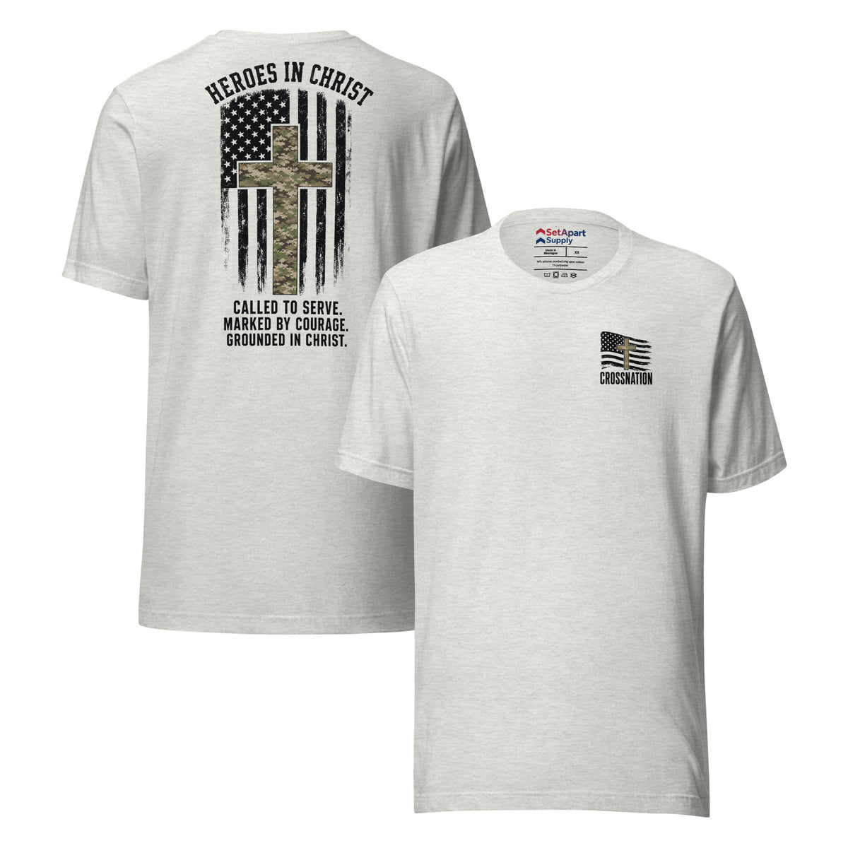 Heroes in Christ Army & Air Force Camo T-Shirt - Ash - Front and Back View