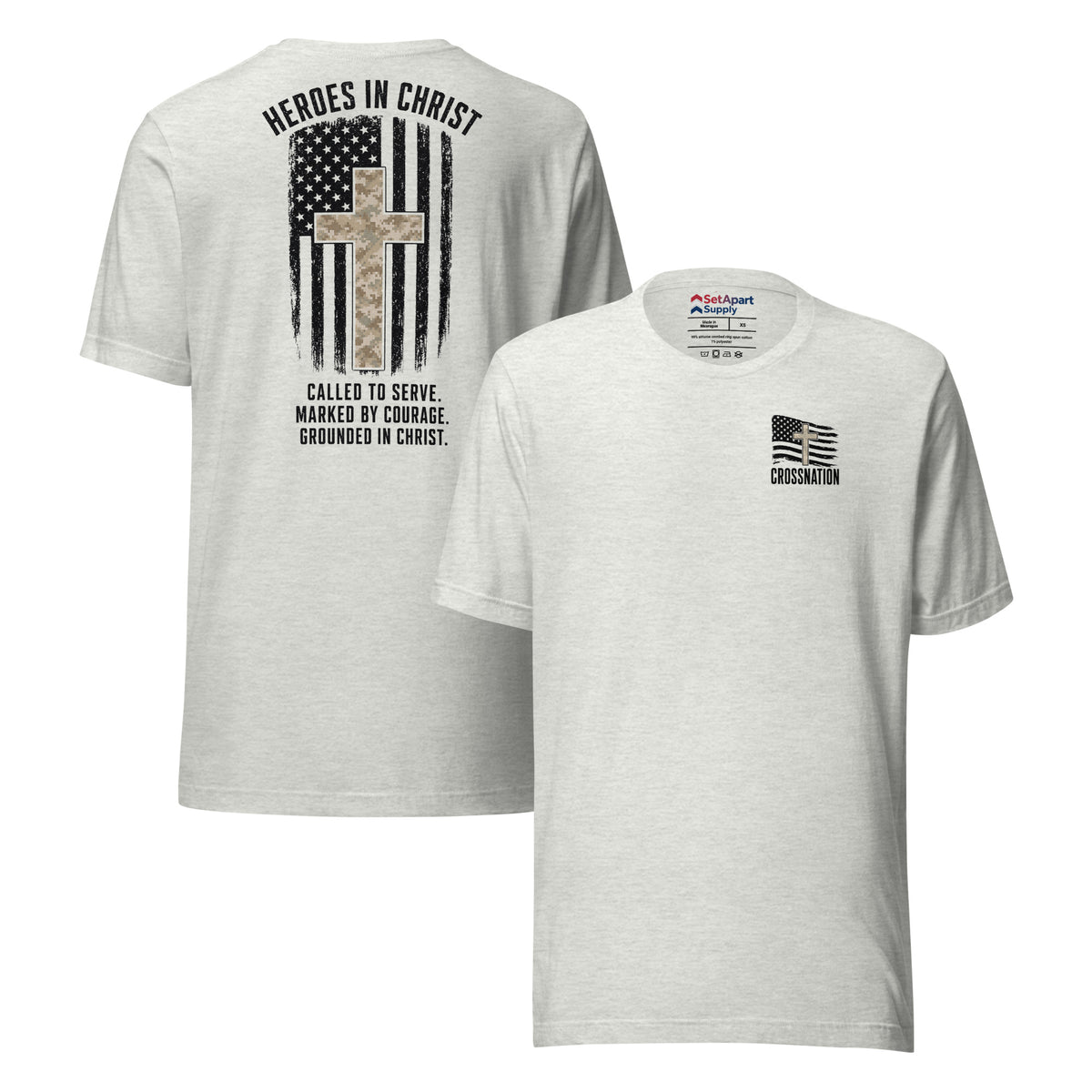 Heroes in Christ Marines Desert Camo T-Shirt - Ash - Front and Back View