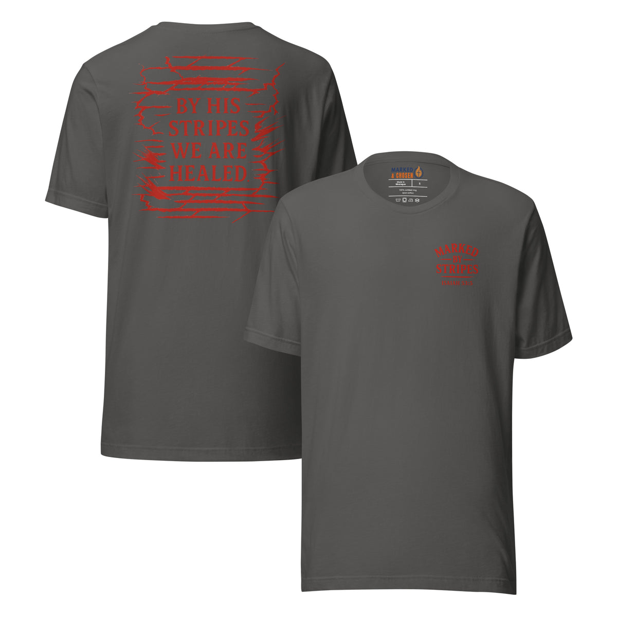 Marked by Stripes T-Shirt - Asphalt - Front and Back View