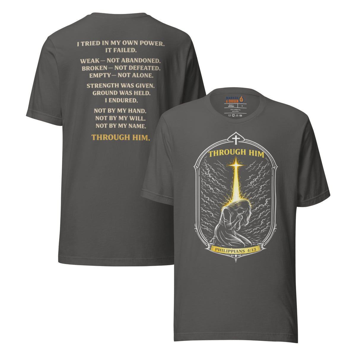 Through Him Women's T-Shirt - Asphalt - Front and Back View
