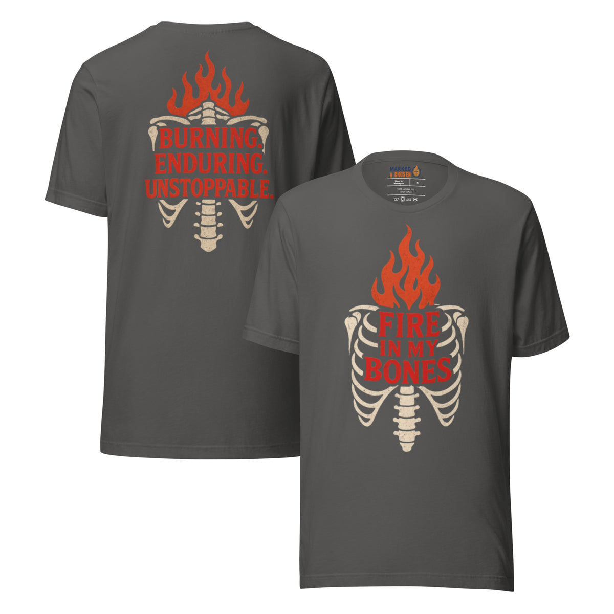 Fire in My Bones T-Shirt - Asphalt - Front and Back View