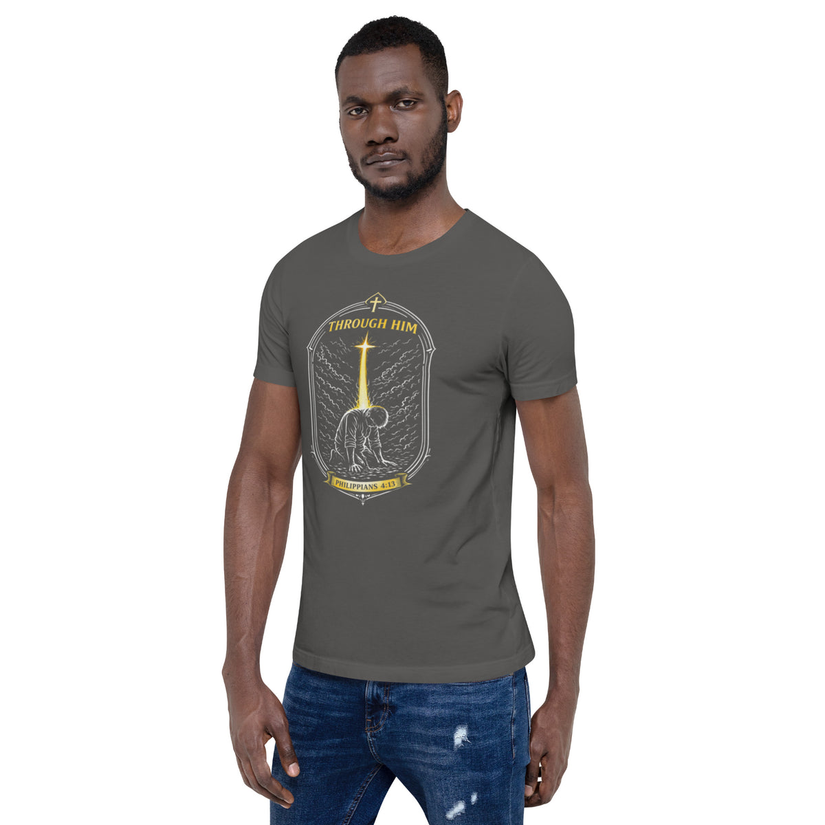 Through Him Men's T-Shirt - Asphalt - Left Front View
