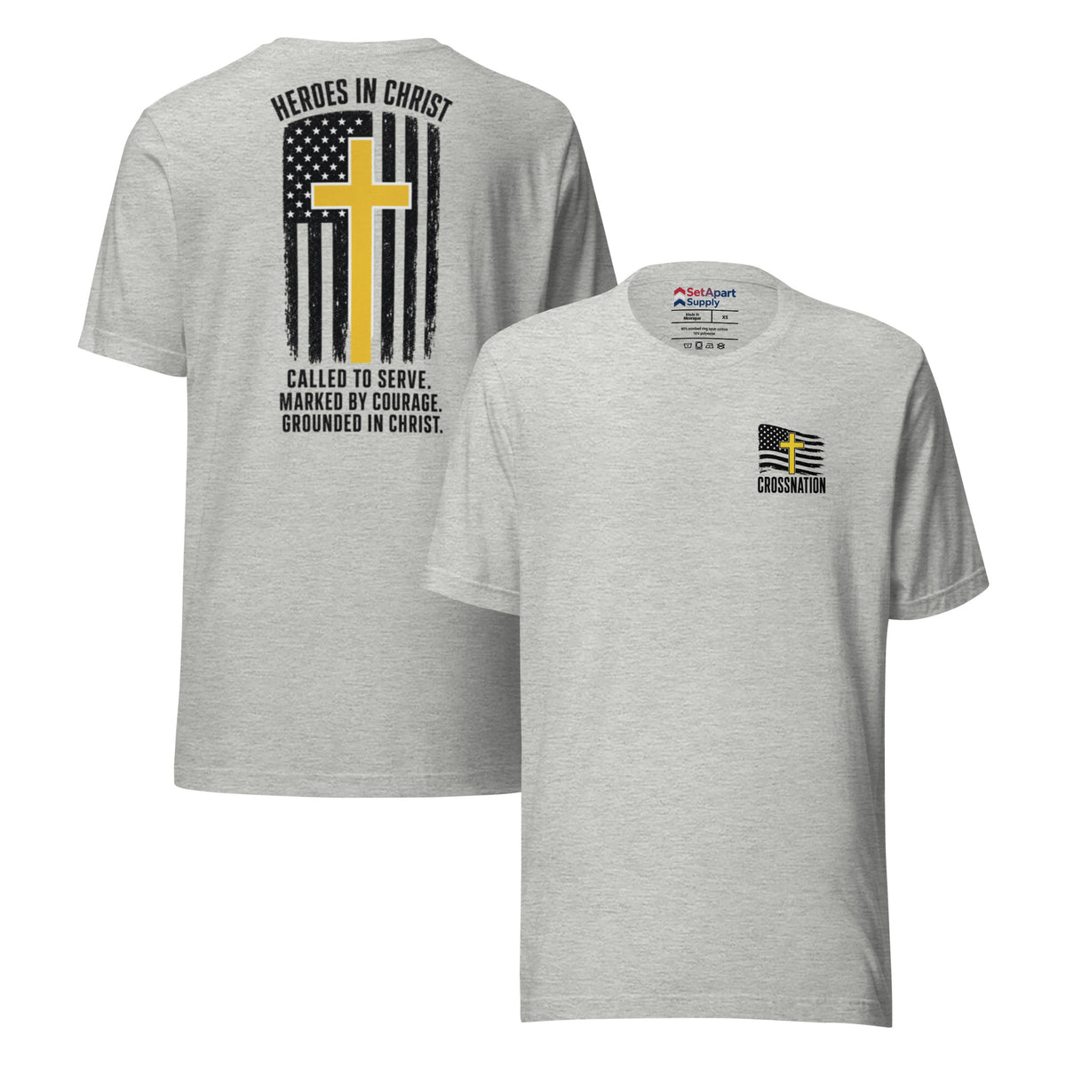 Heroes in Christ Dispatch T-Shirt - Athletic Heather - Front and Back View