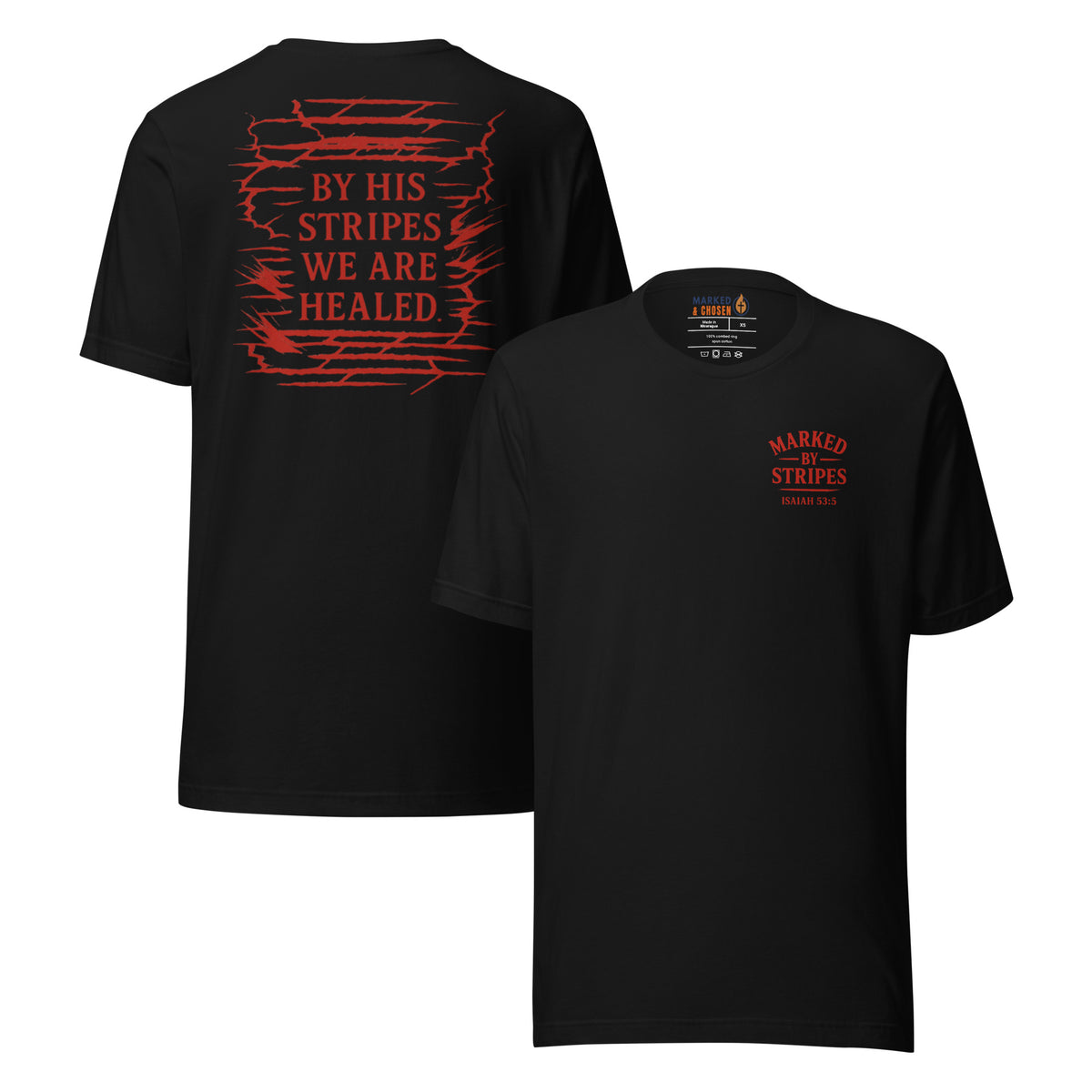 Marked by Stripes T-Shirt - Black - Front and Back View
