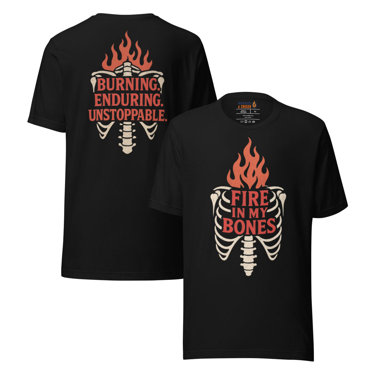 Fire in My Bones T-Shirt - Black - Front and Back View