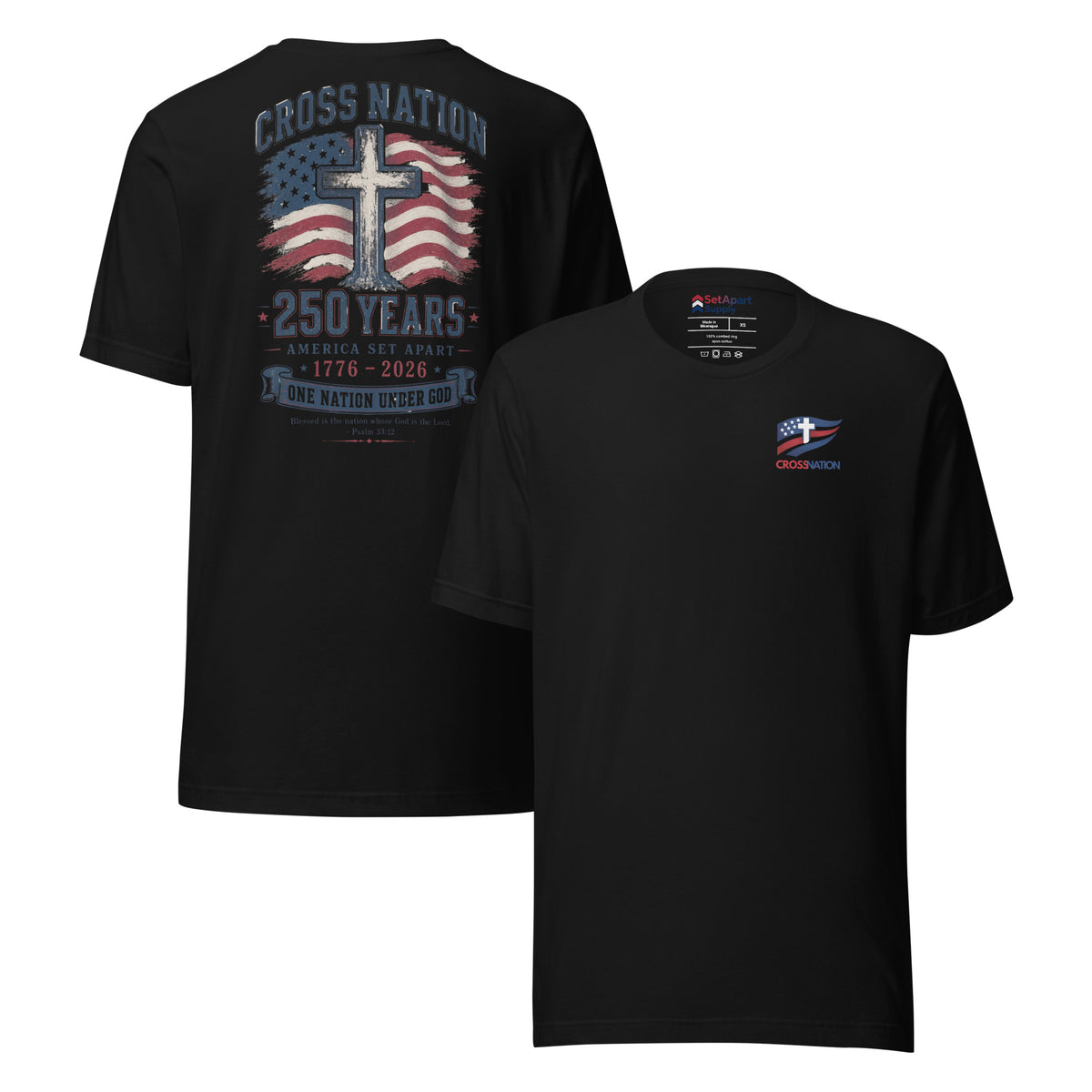 America 250th T-Shirt - Black - Front and Back View