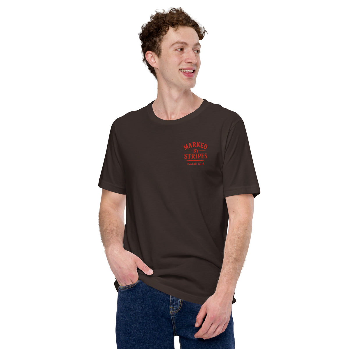 Marked by Stripes T-Shirt - Brown - Front View