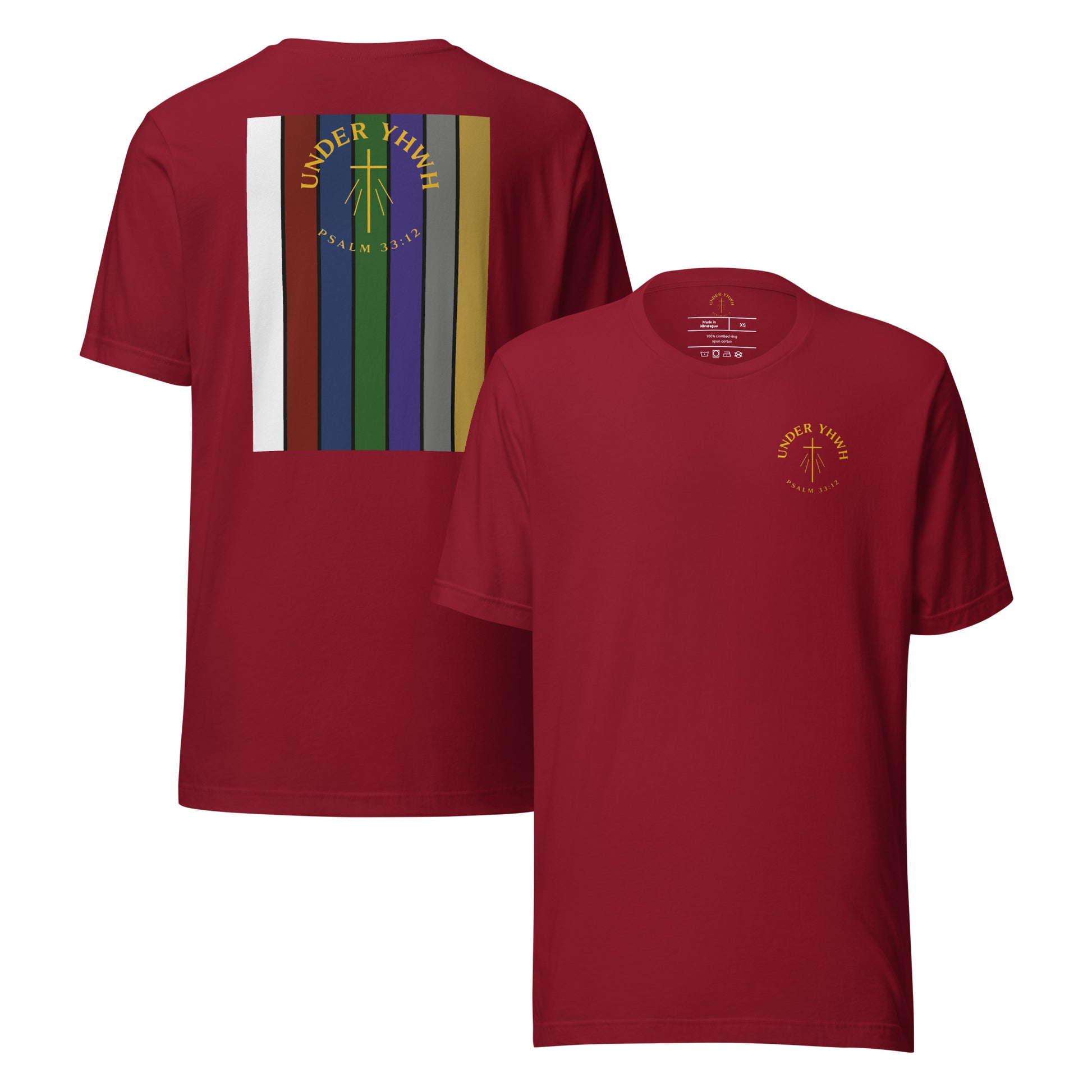 Under YHWH Banner T-Shirt - Cardinal - Front and Back View