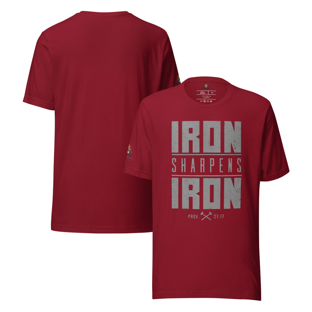 Men's Iron Sharpens Iron T-Shirt - Cardinal - Front and Back View