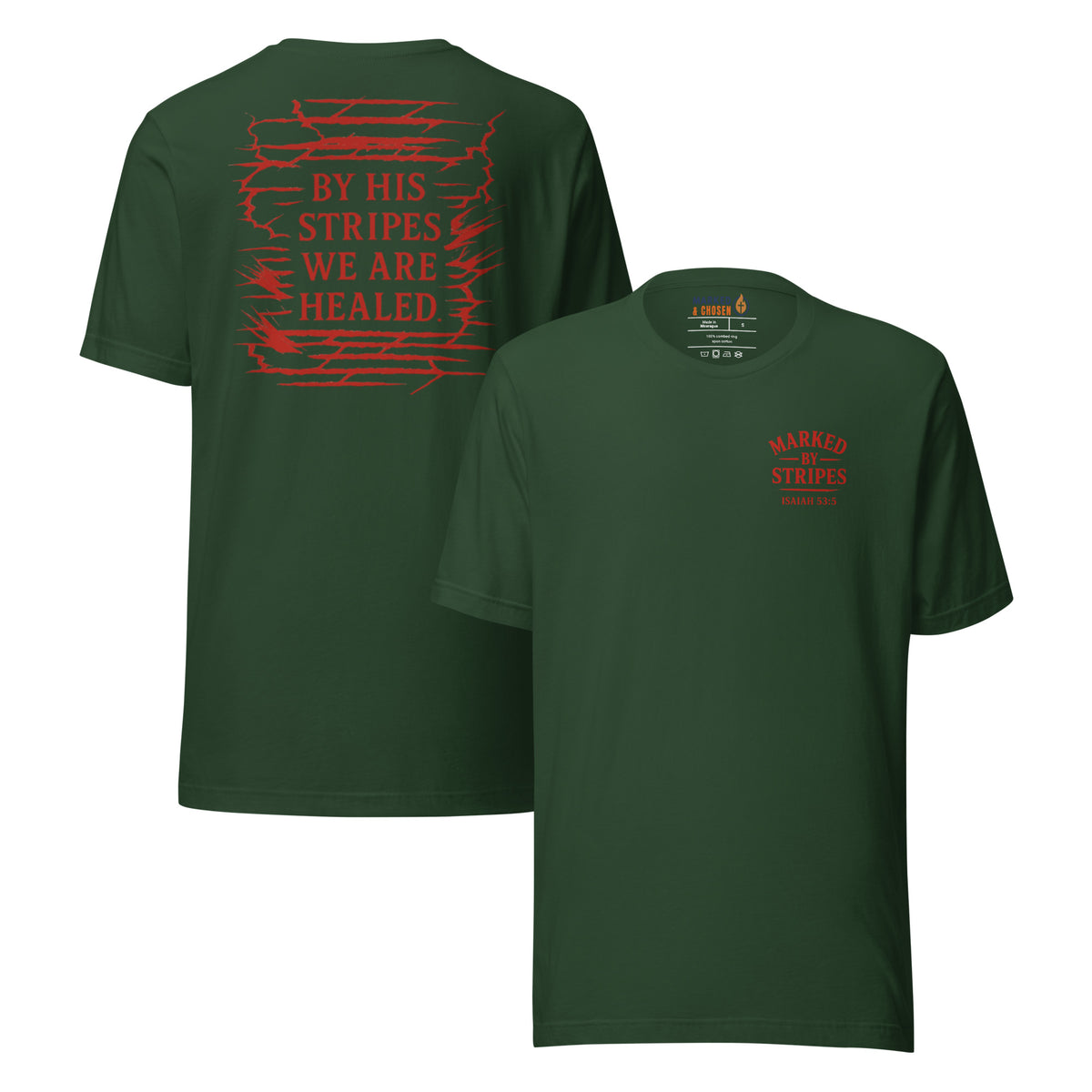 Marked by Stripes T-Shirt - Forest - Front and Back View