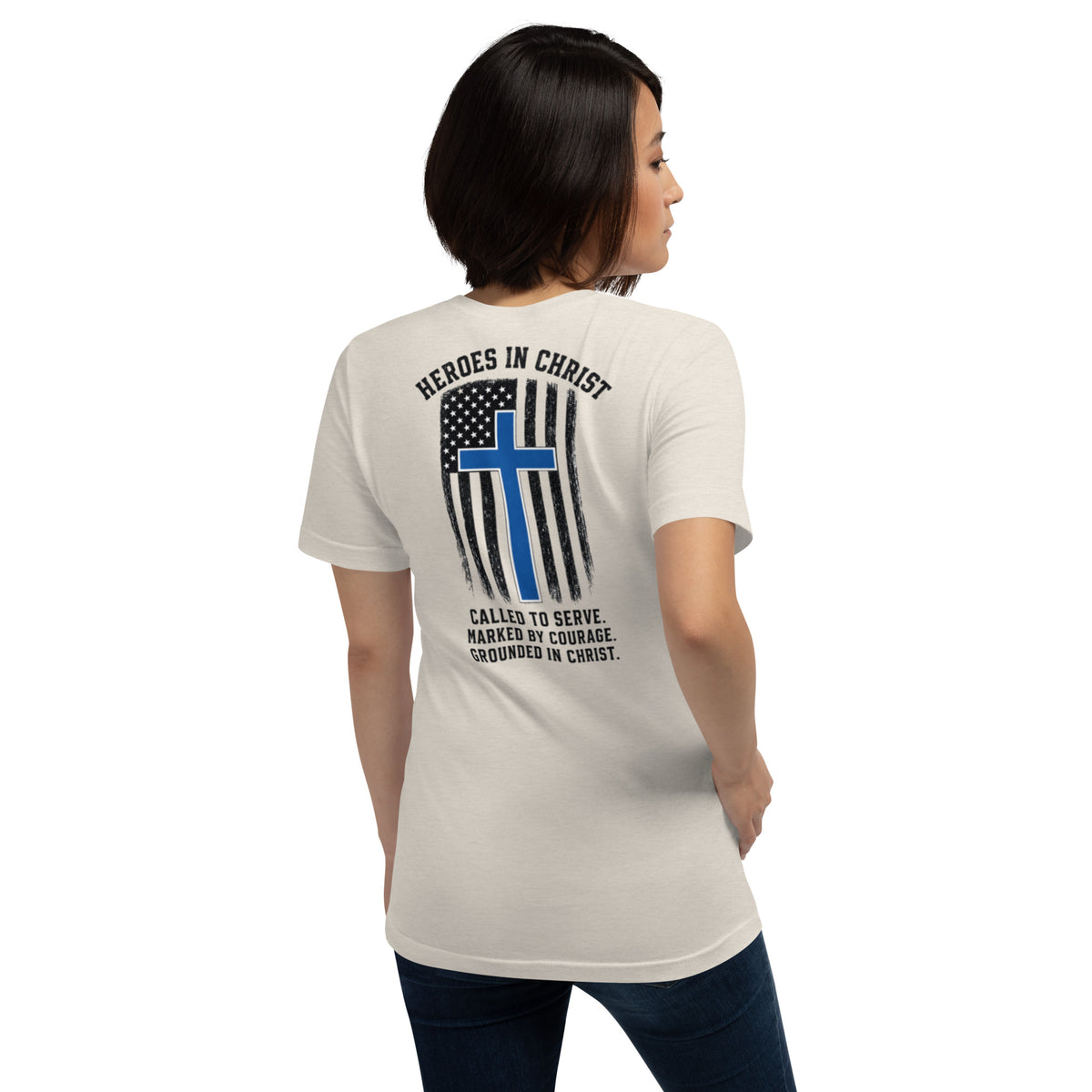 Heroes in Christ Police T-Shirt - Heather Dust - Back View