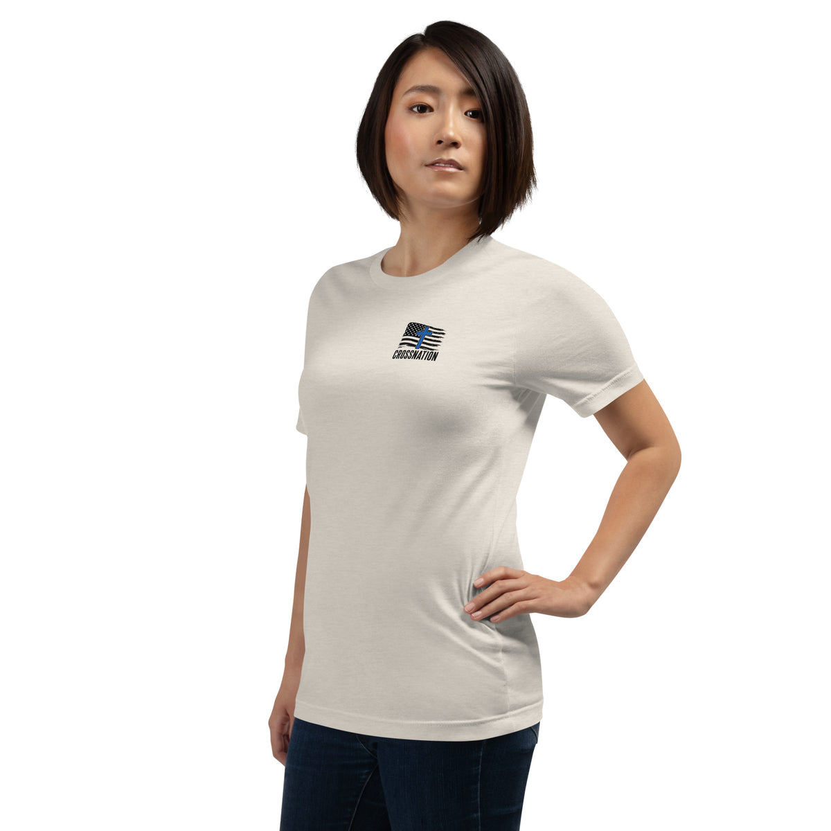 Heroes in Christ Police T-Shirt - Heather Dust - Left Front View