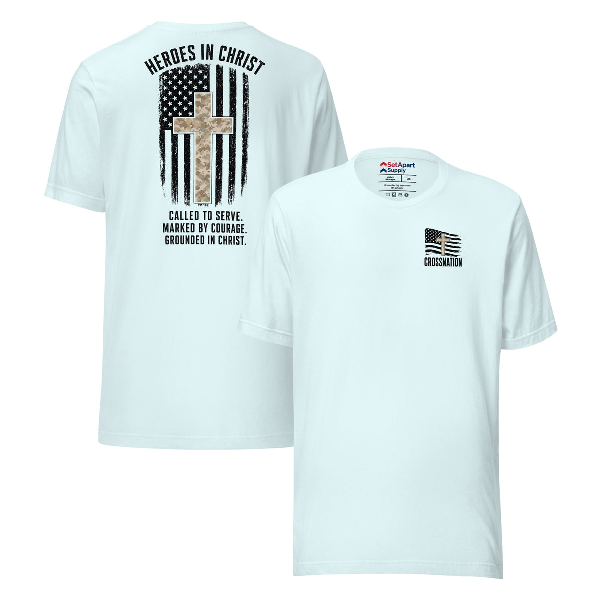 Heroes in Christ Marines Desert Camo T-Shirt - Heather Ice Blue - Front and Back View