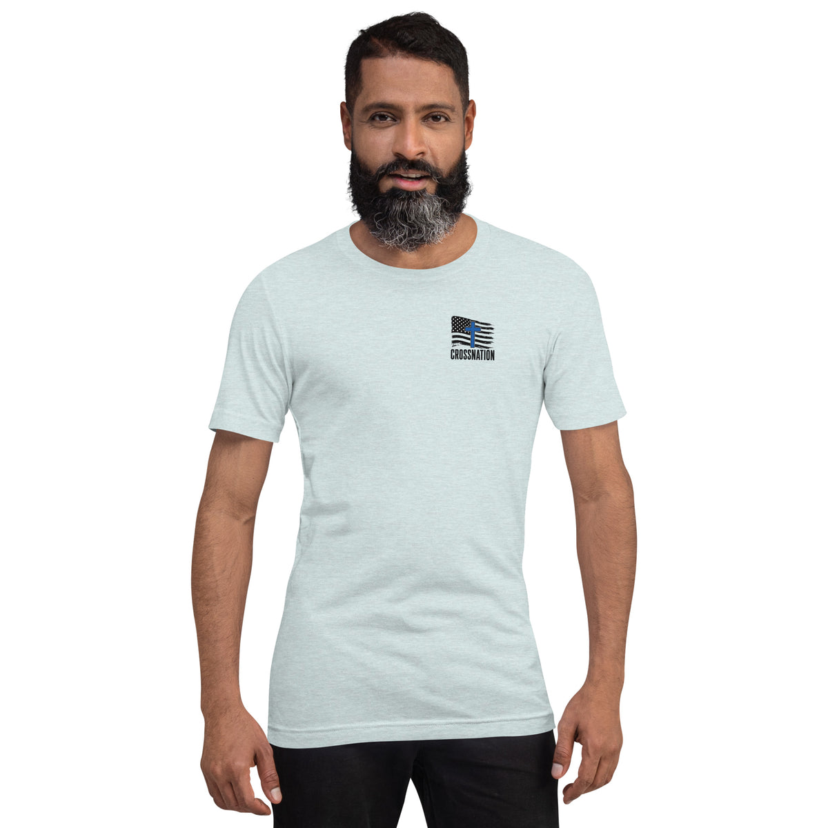 Heroes in Christ Police T-Shirt - Heather Prism Ice Blue - Front View