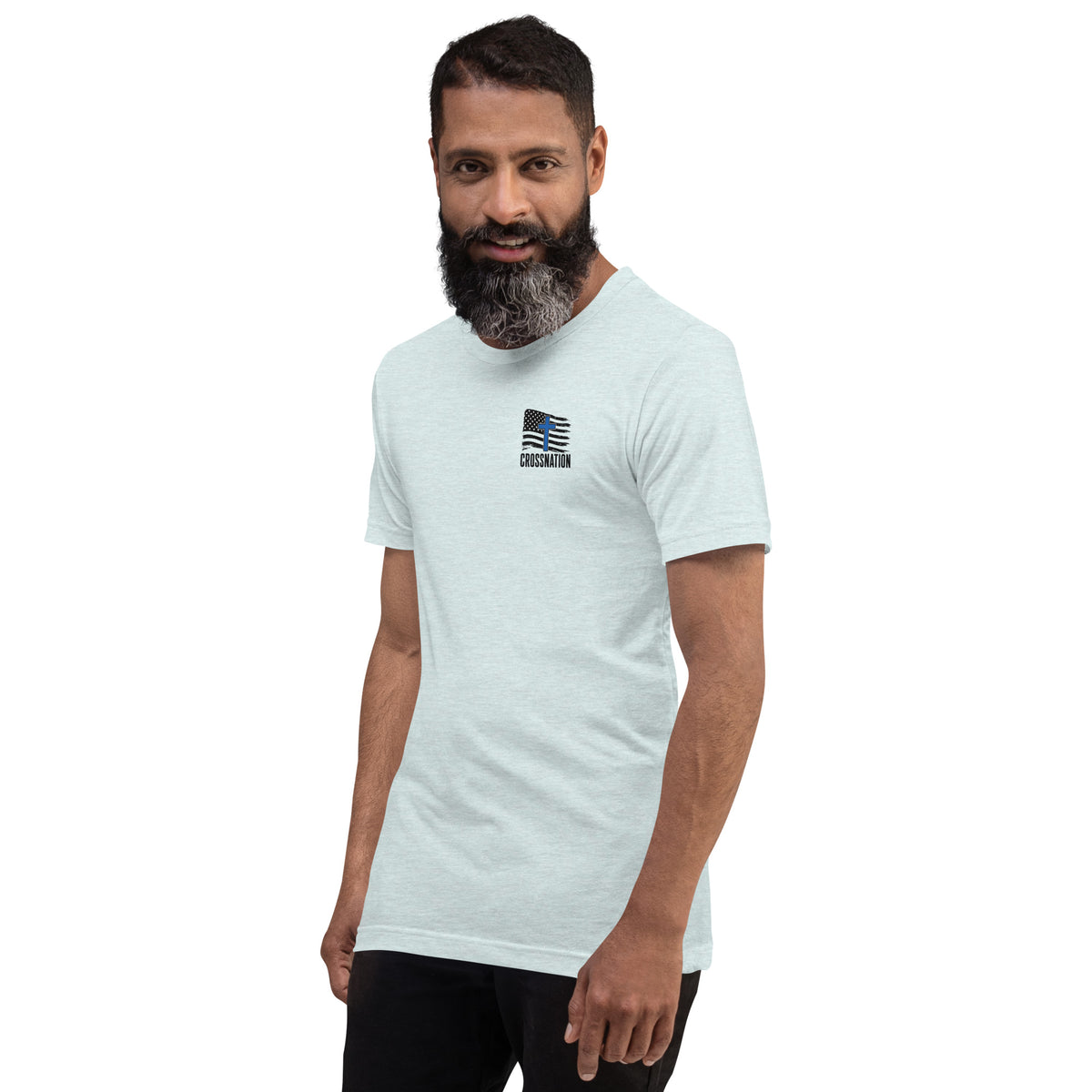 Heroes in Christ Police T-Shirt - Heather Prism Ice Blue - Left Front View