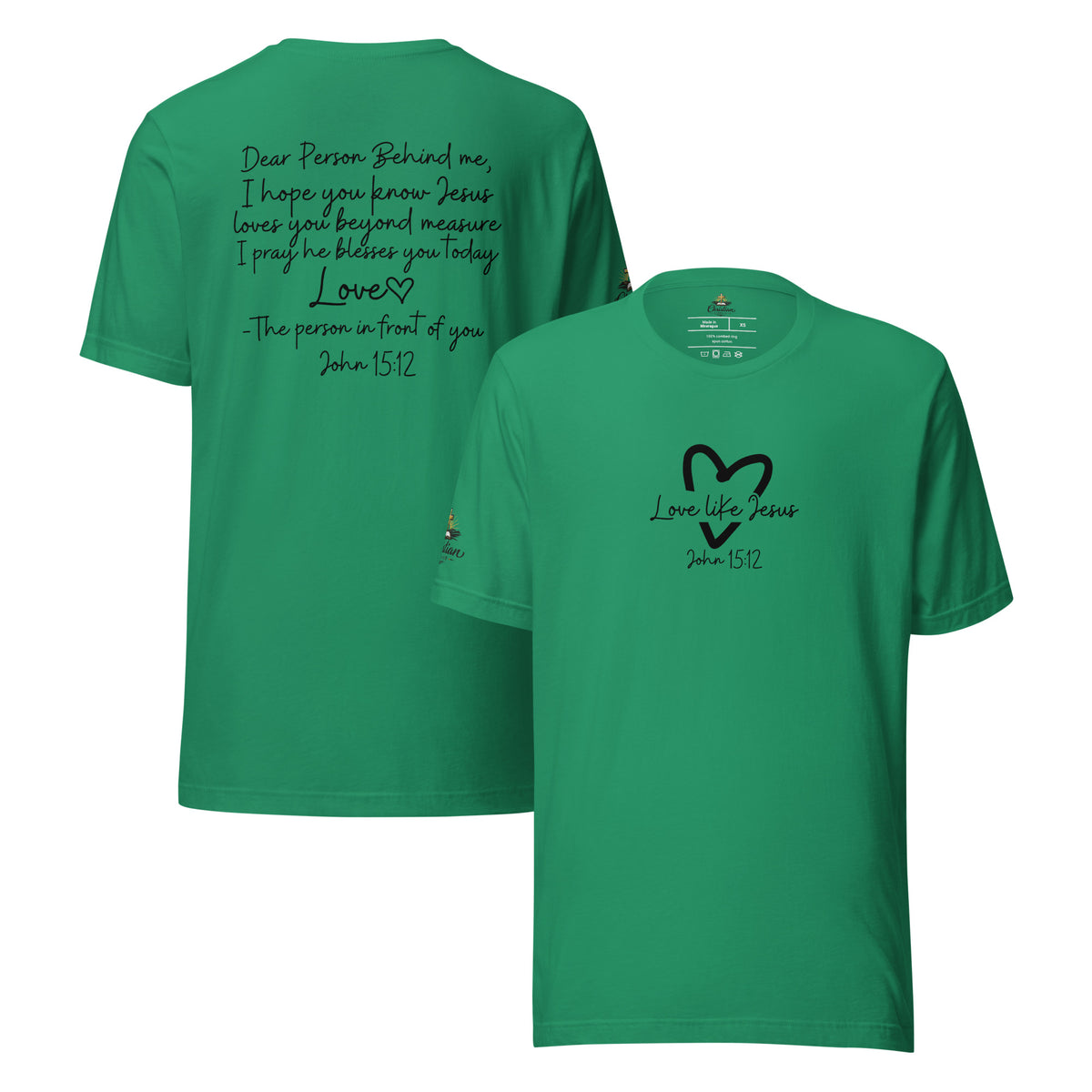 Love Like Jesus T-Shirt - Kelly - Front and Back View