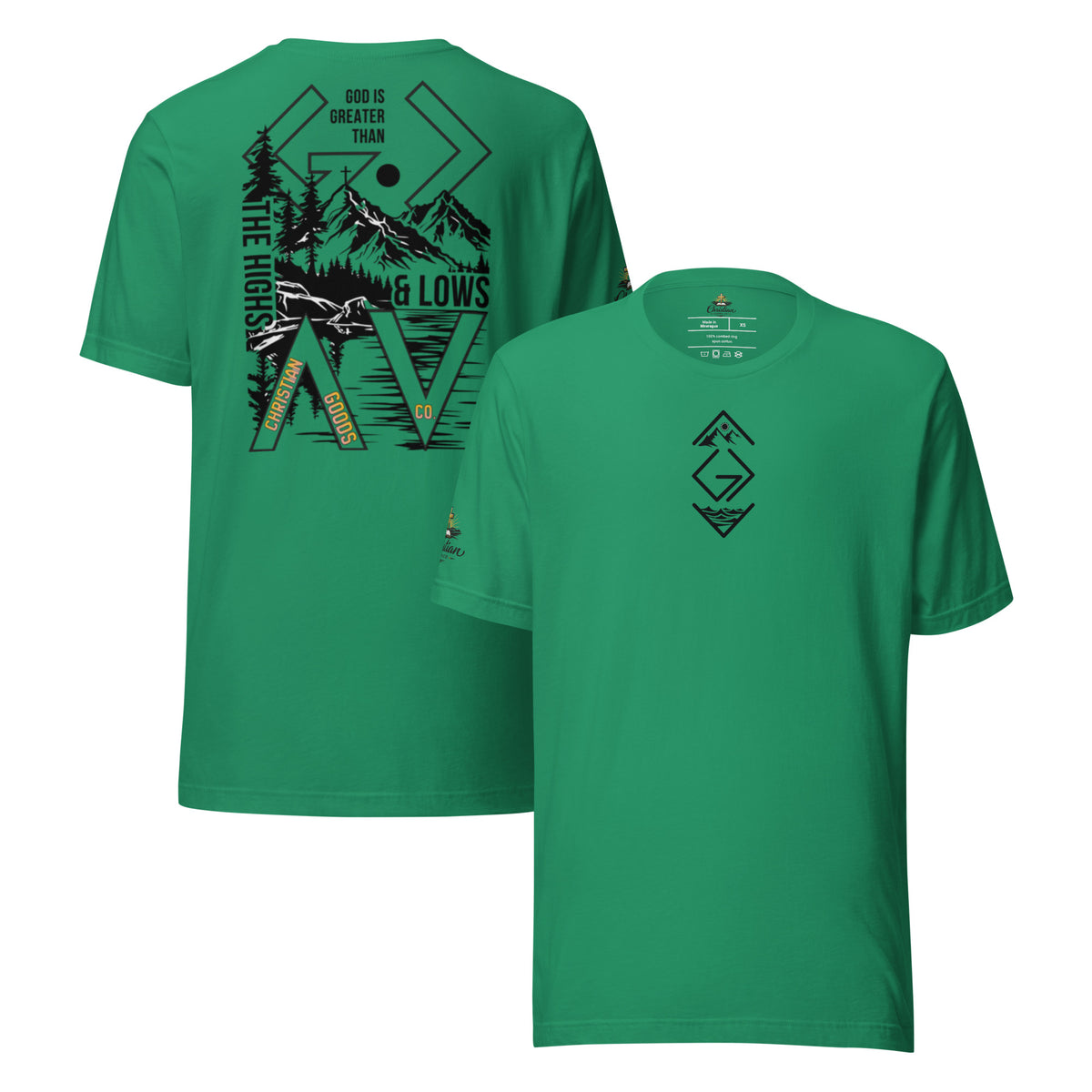 God is Greater Than T-Shirt - Kelly - Front and Back View