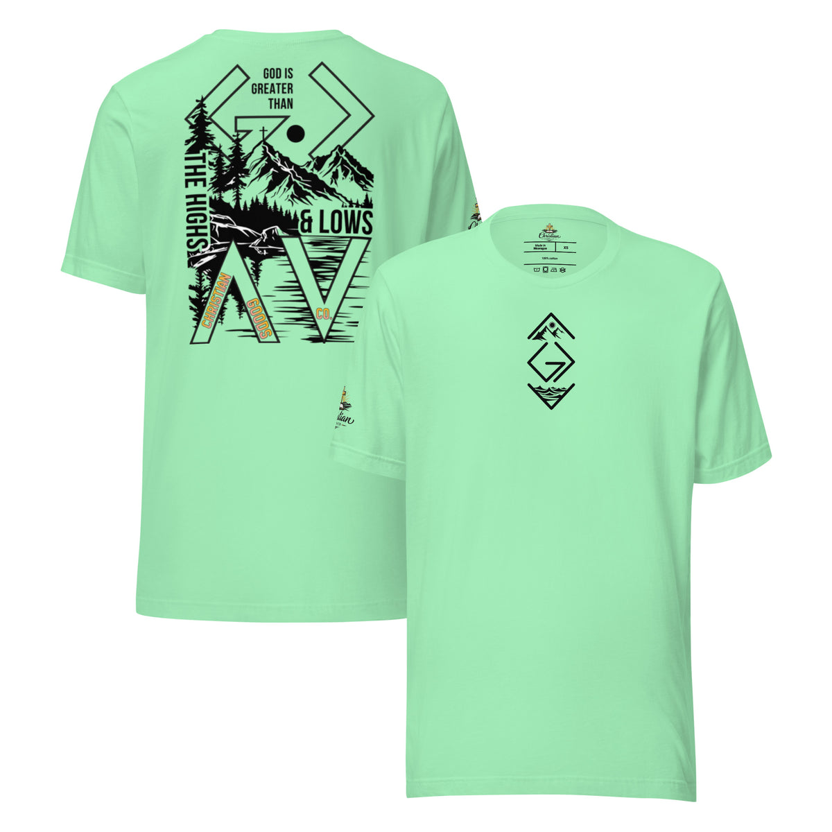 God is Greater Than T-Shirt - Mint - Front and Back View