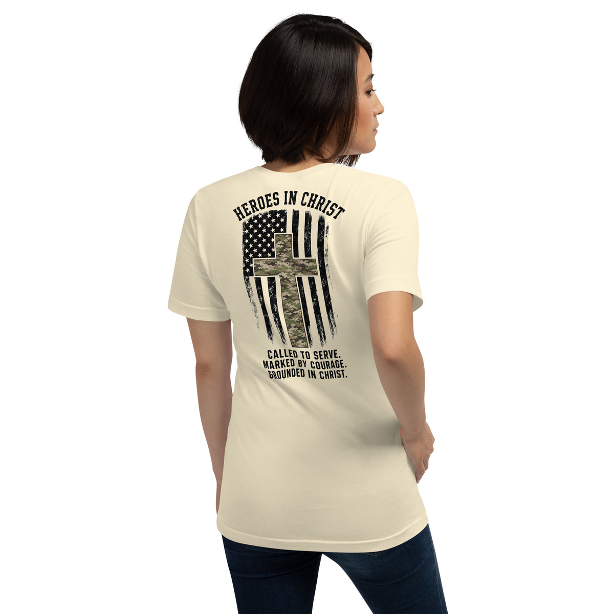 Heroes in Christ Army & Air Force Camo T-Shirt - Natural - Back View