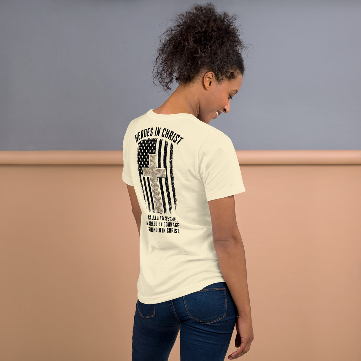Heroes in Christ Marines Desert Camo T-Shirt - Natural - Back View