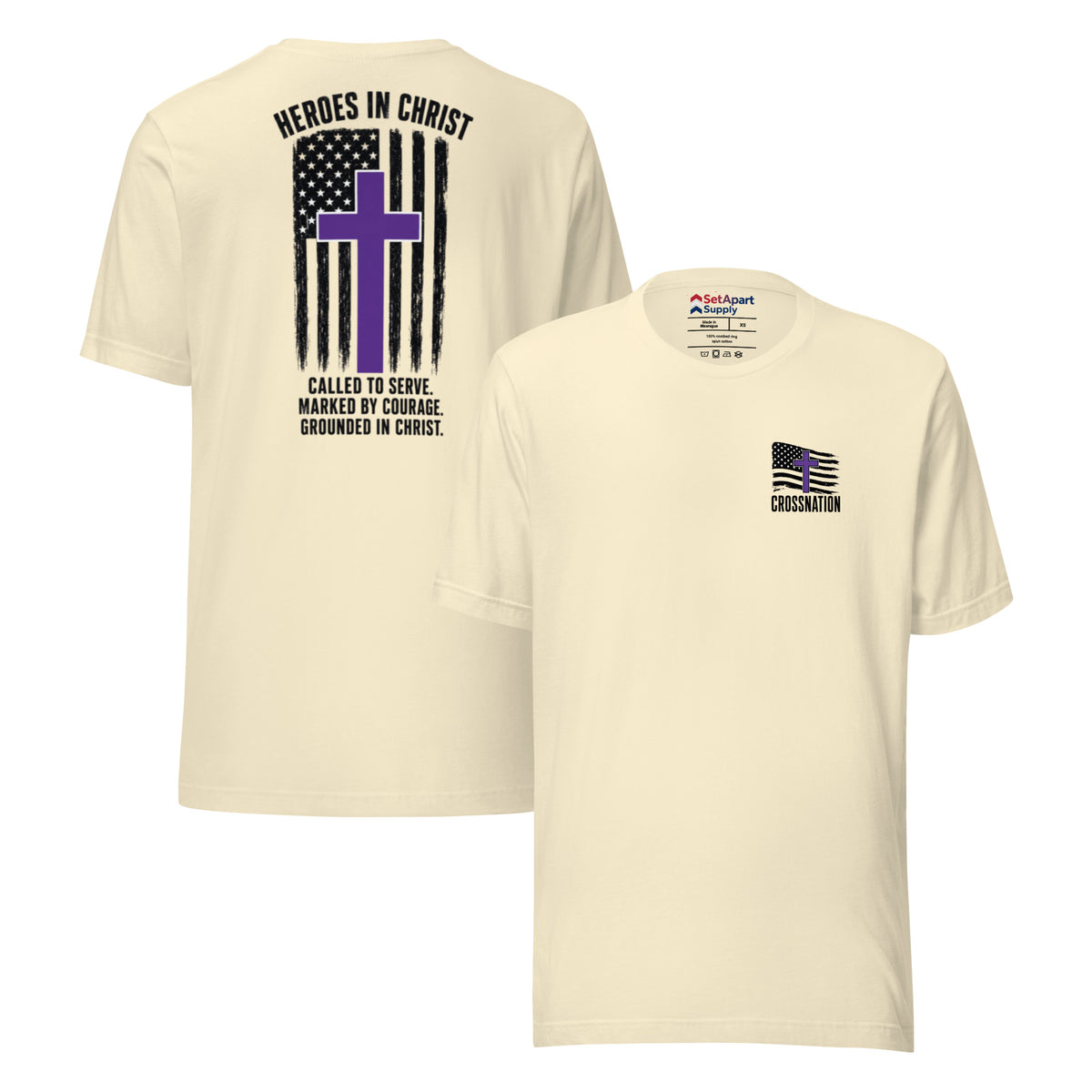 Heroes in Christ Security T-Shirt - Natural - Front and Back View
