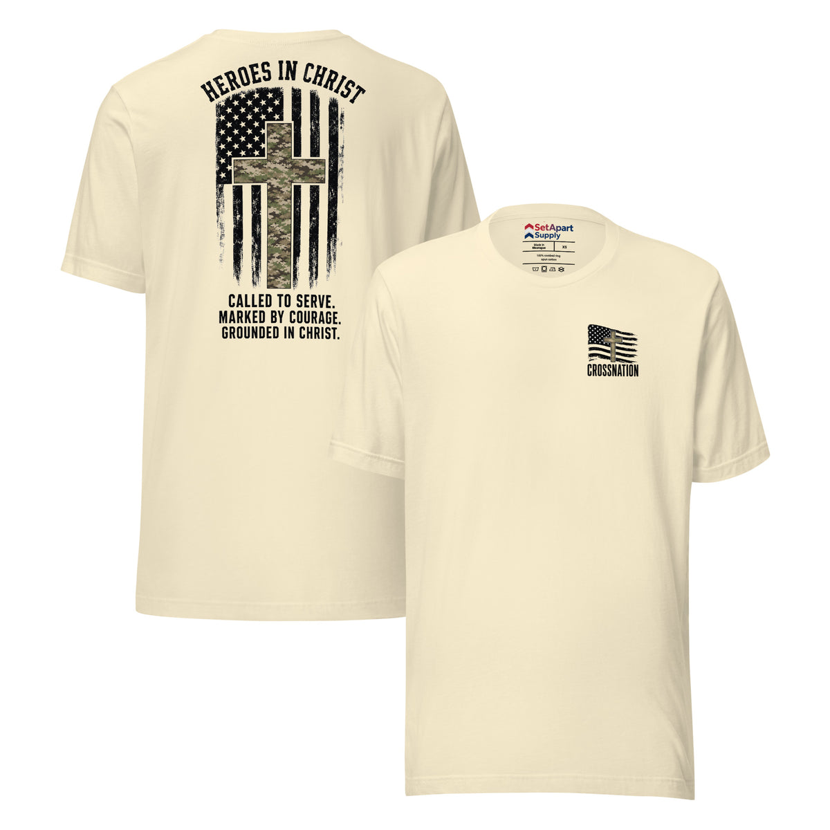 Heroes in Christ Army & Air Force Camo T-Shirt - Natural - Front and Back View