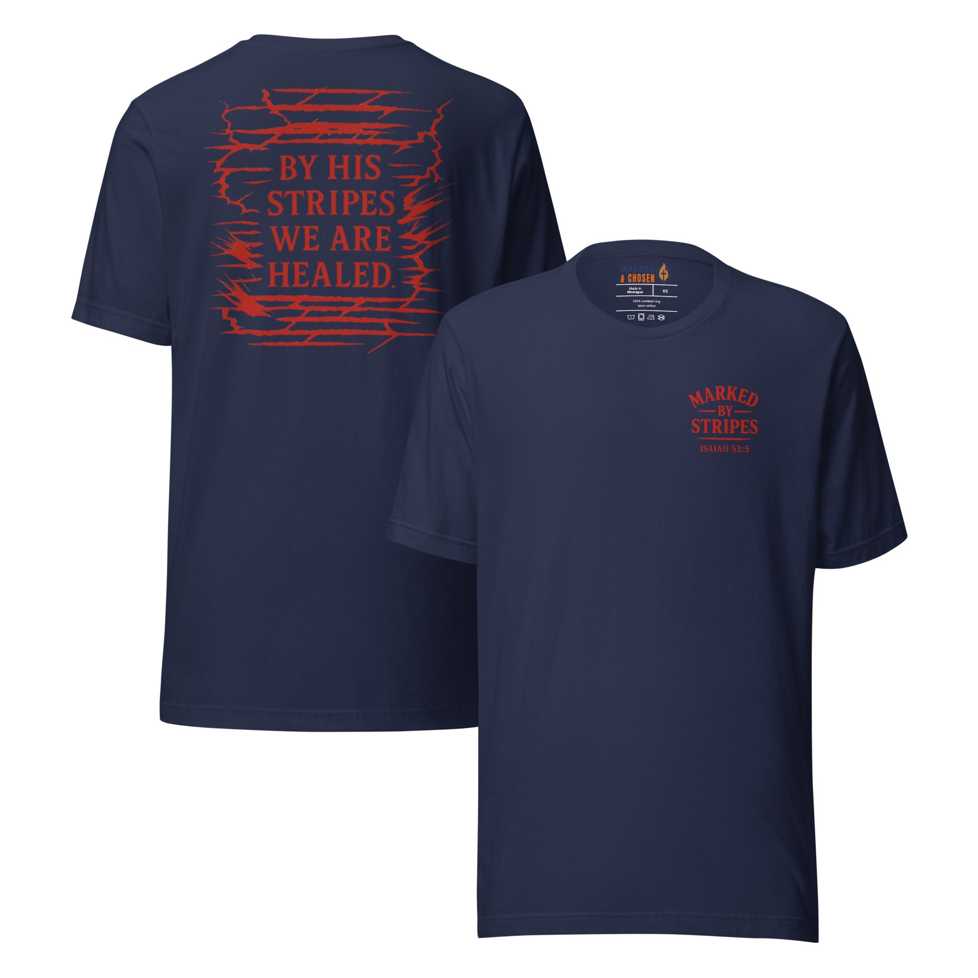 Marked by Stripes T-Shirt - Navy - Front and Back View