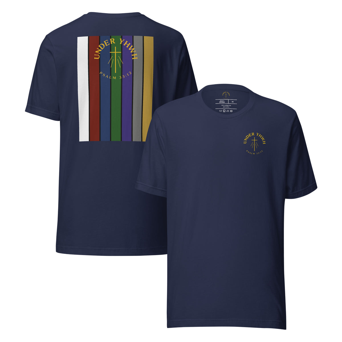 Under YHWH Banner T-Shirt - Navy - Front and Back View