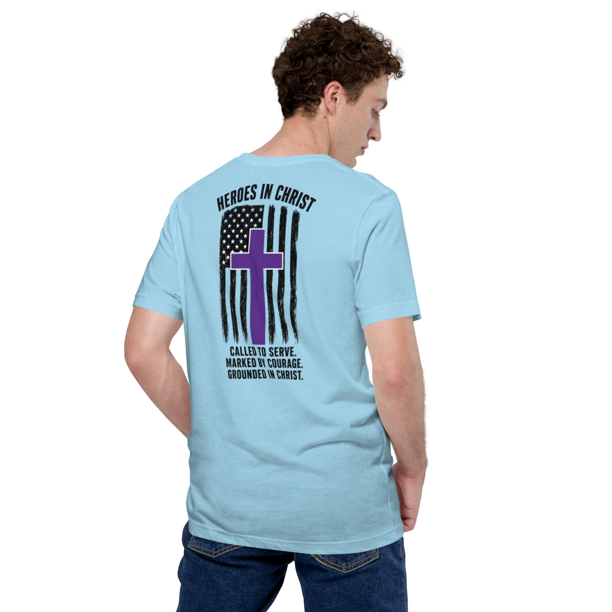 Heroes in Christ Security T-Shirt - Ocean Blue - Back View
