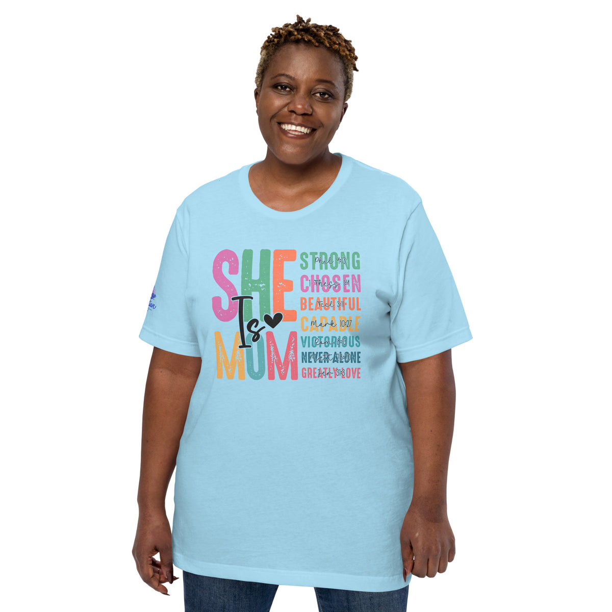 She is Mom T-Shirt - Ocean Blue - Front View