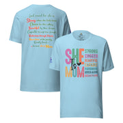 She is Mom T-Shirt - Ocean Blue - Front and Back View