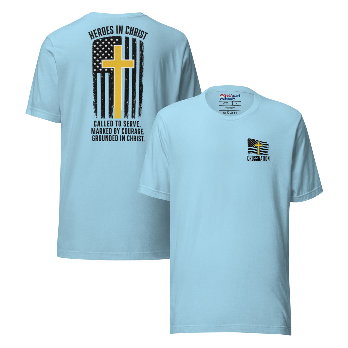 Heroes in Christ Dispatch T-Shirt - Ocean Blue - Front and Back View