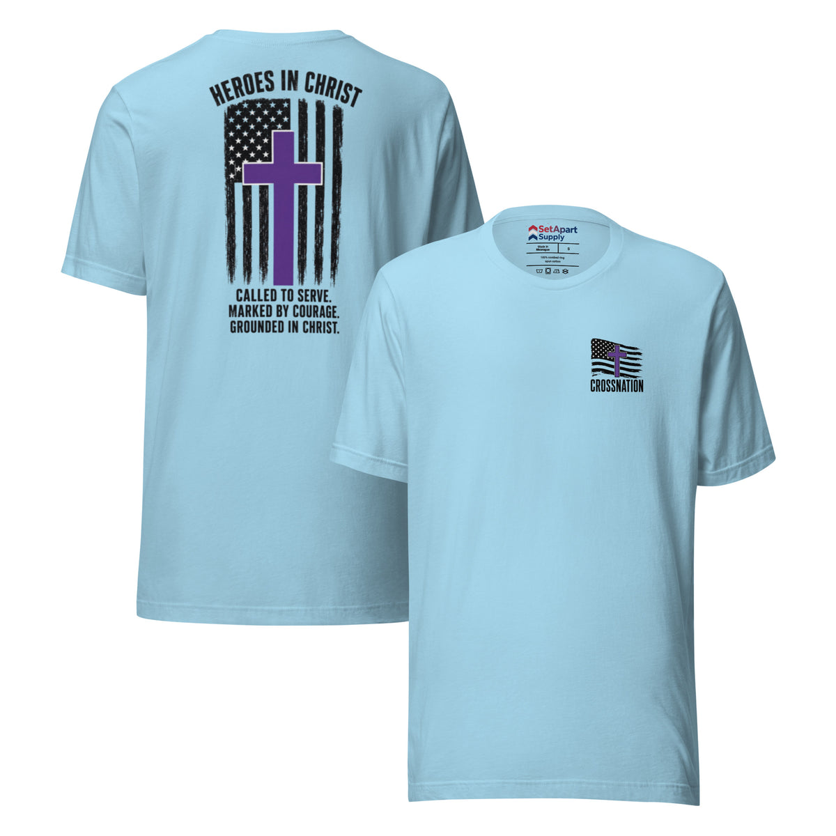Heroes in Christ Security T-Shirt - Ocean Blue - Front and Back View