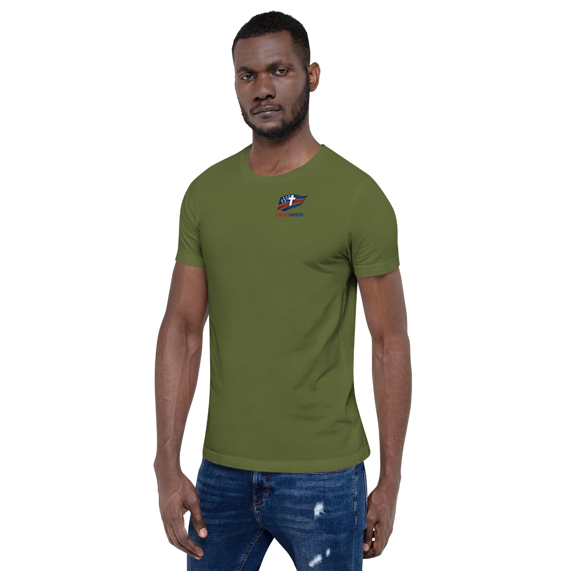 Victory in Christ T-Shirt - Olive - Left Front View