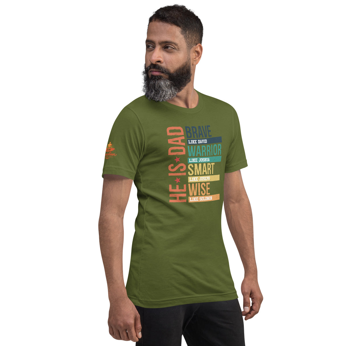He is Dad T-Shirt - Olive - Right Front View