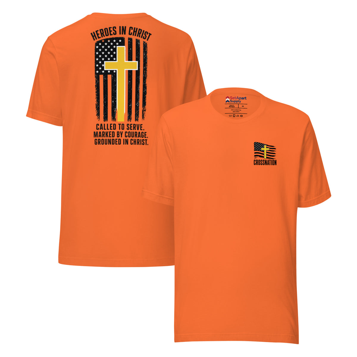Heroes in Christ Dispatch T-Shirt - Orange - Front and Back View