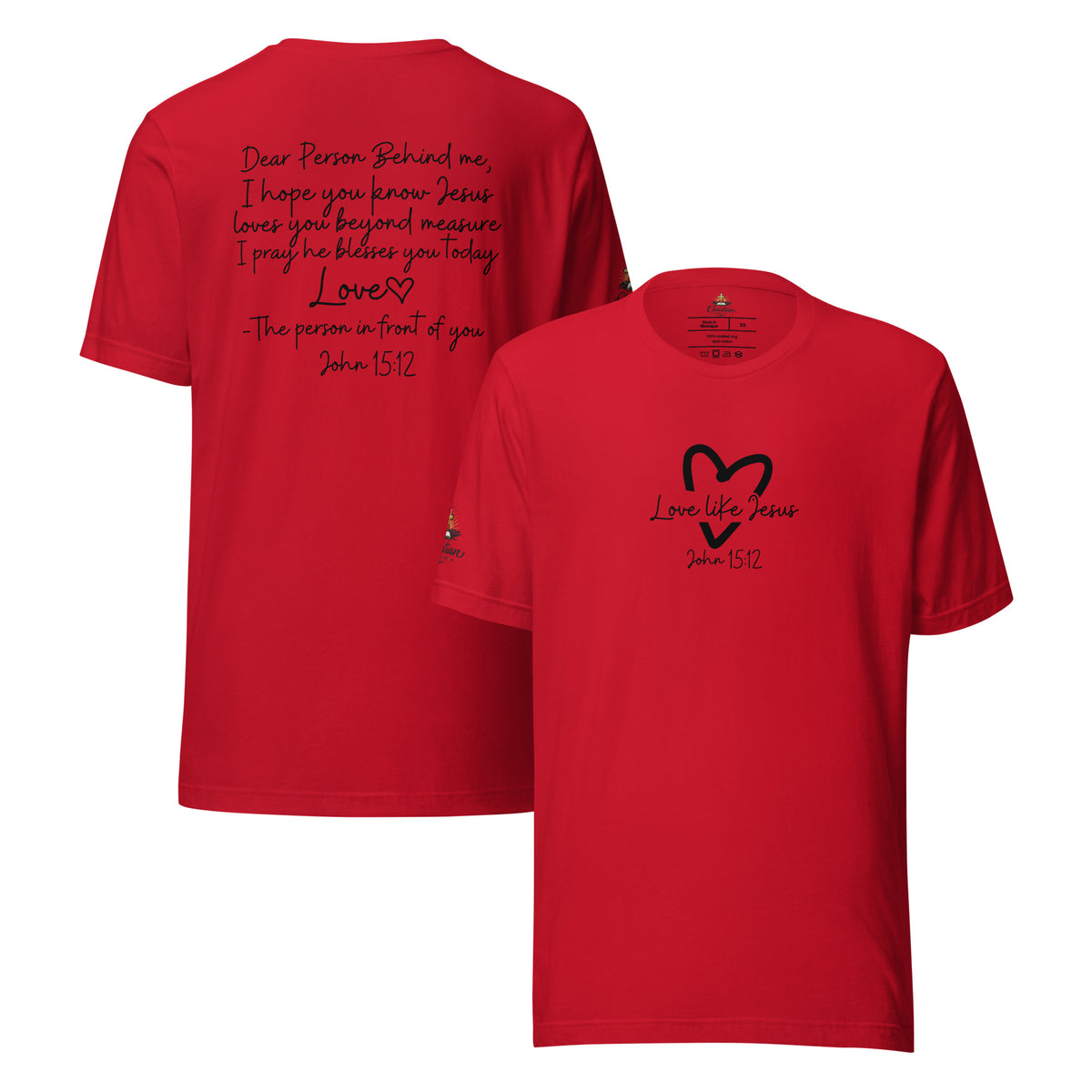 Love Like Jesus T-Shirt - Red - Front and Back View