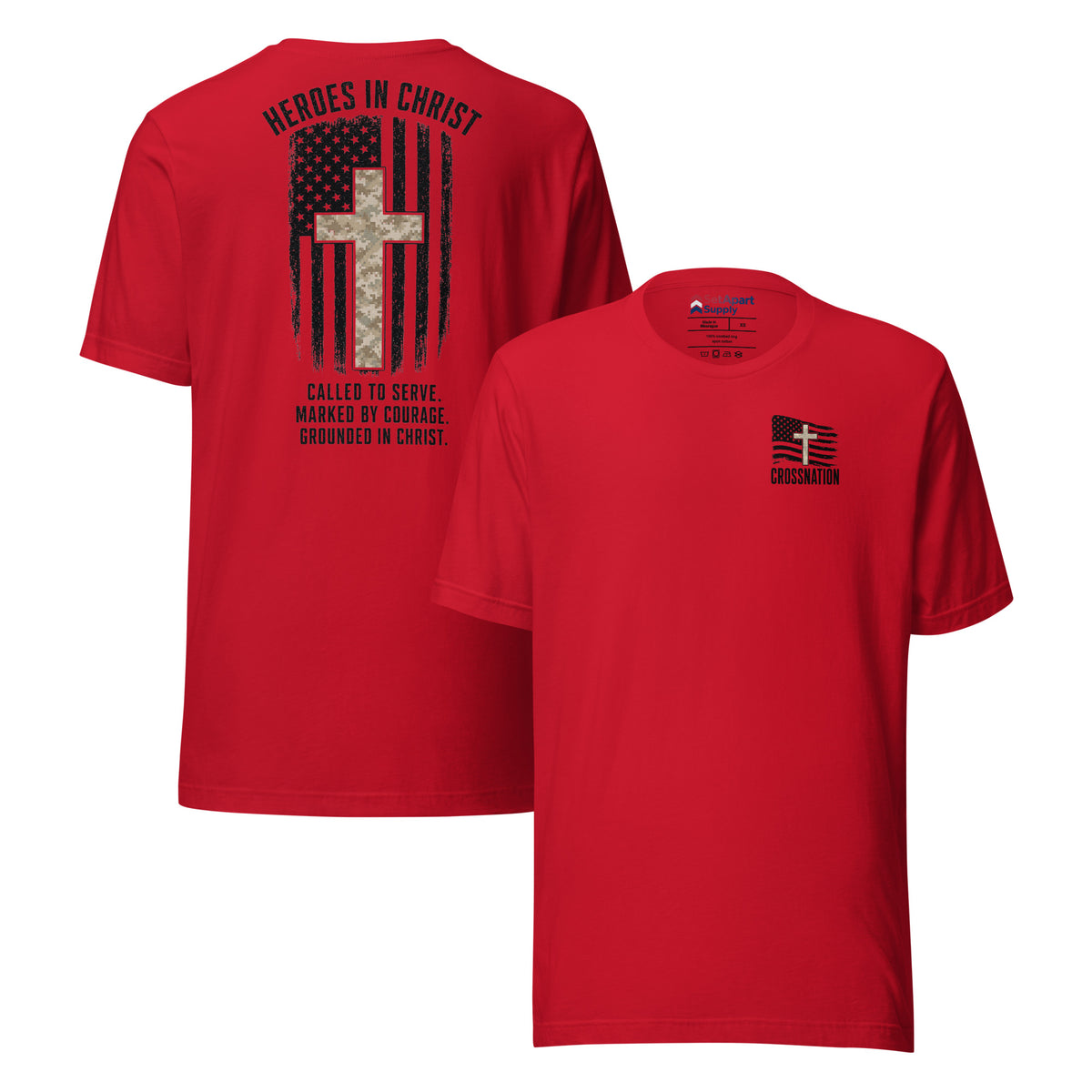 Heroes in Christ Marines Desert Camo T-Shirt - Red - Front and Back View