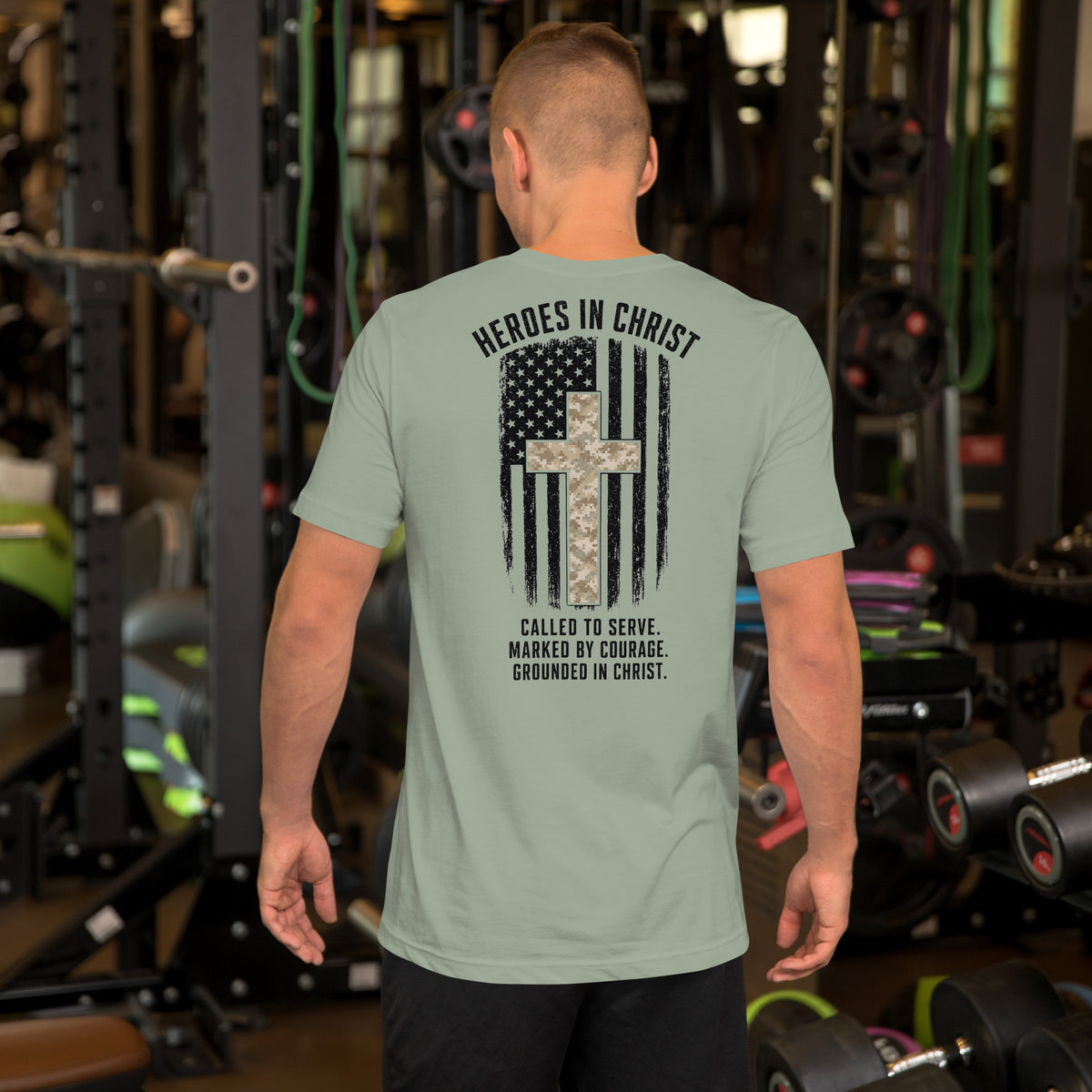 Heroes in Christ Marines Desert Camo T-Shirt - Sage - Back View