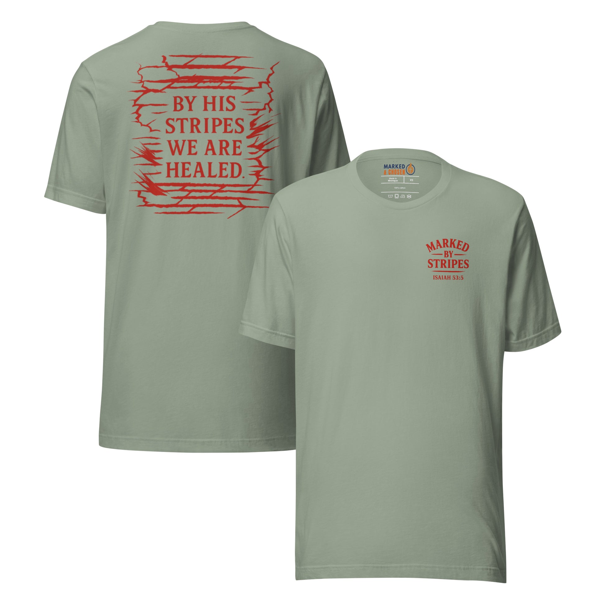 Marked by Stripes T-Shirt - Sage - Front and Back View