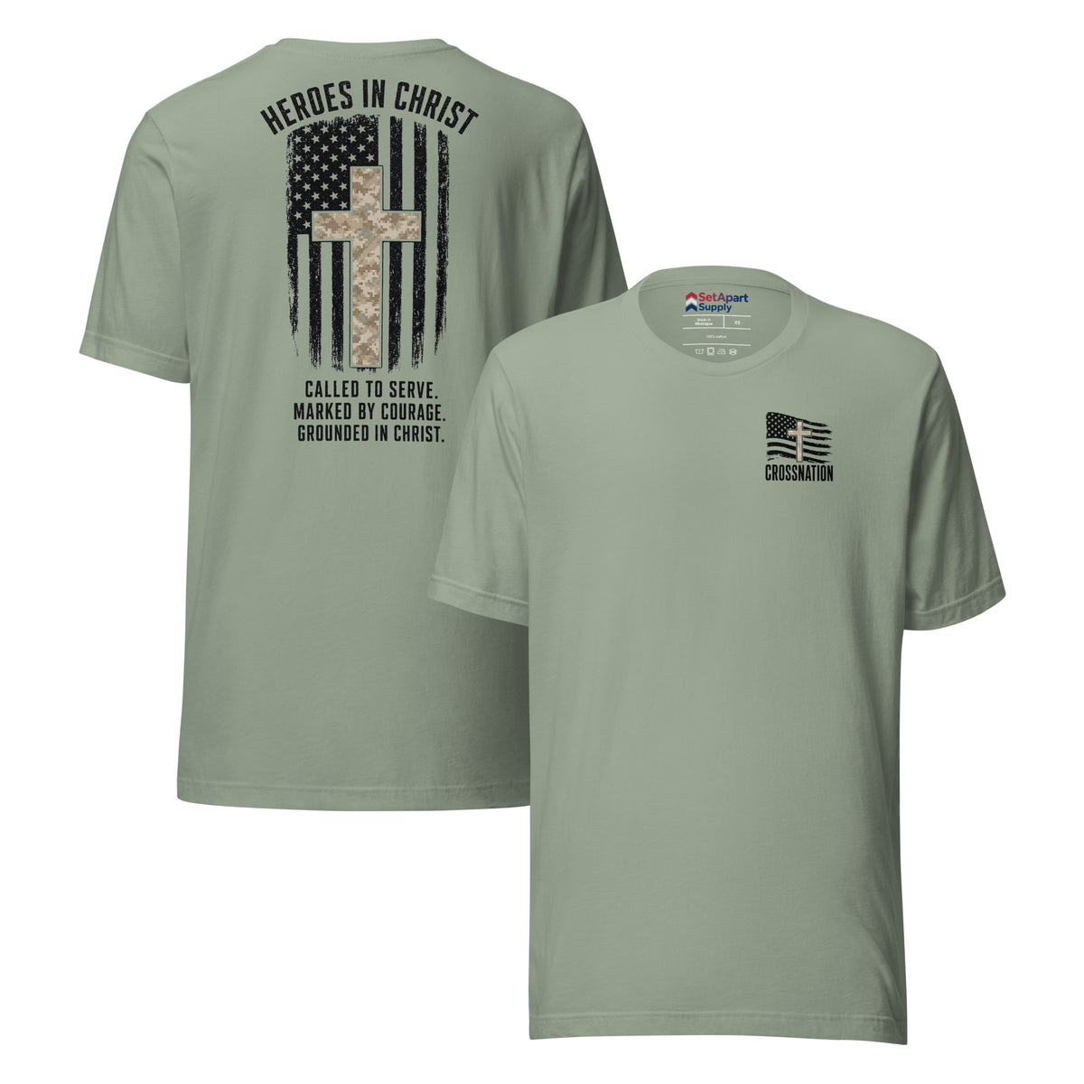 Heroes in Christ Marines Desert Camo T-Shirt - Sage - Front and Back View