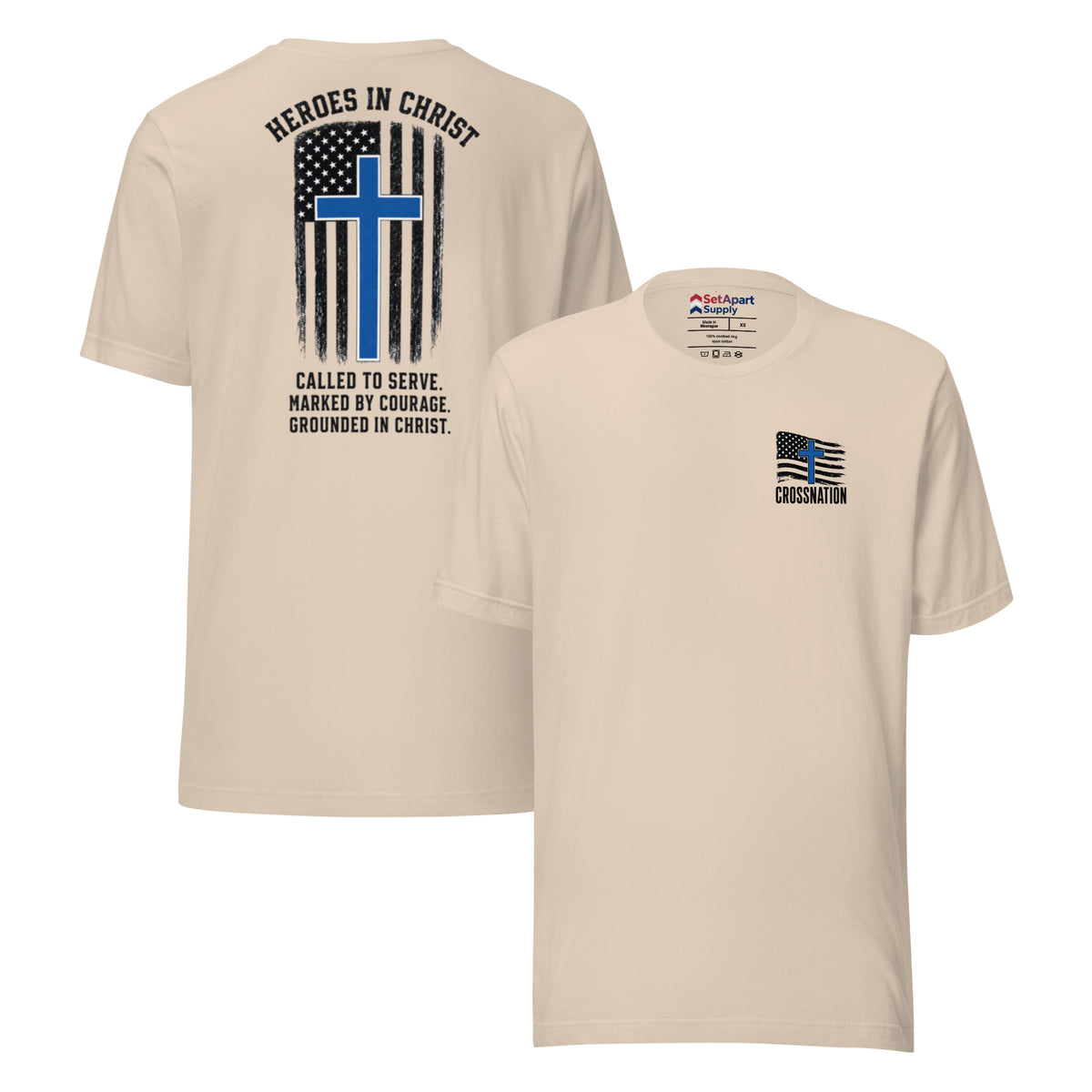 Heroes in Christ Police T-Shirt - Soft Cream - Front and Back View