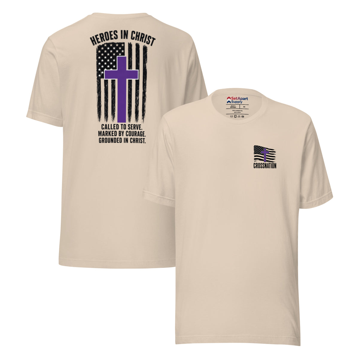 Heroes in Christ Security T-Shirt - Soft Cream - Front and Back View