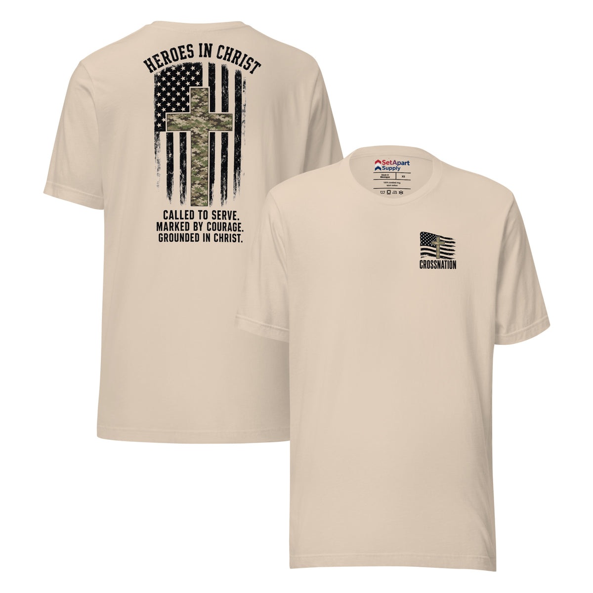 Heroes in Christ Army & Air Force Camo T-Shirt - Soft Cream - Front and Back View