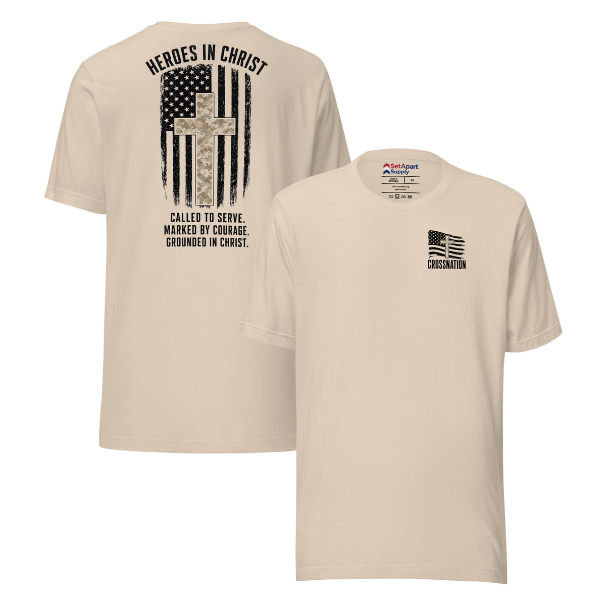 Heroes in Christ Marines Desert Camo T-Shirt - Soft Cream - Front and Back View