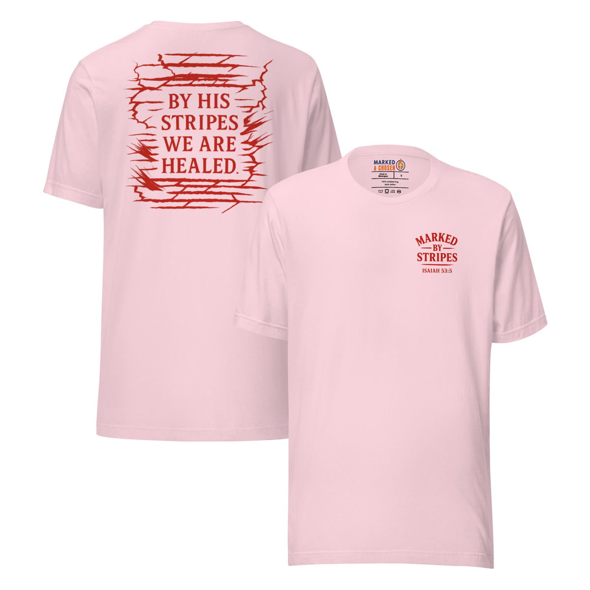 Marked by Stripes T-Shirt - Soft Pink - Front and Back View