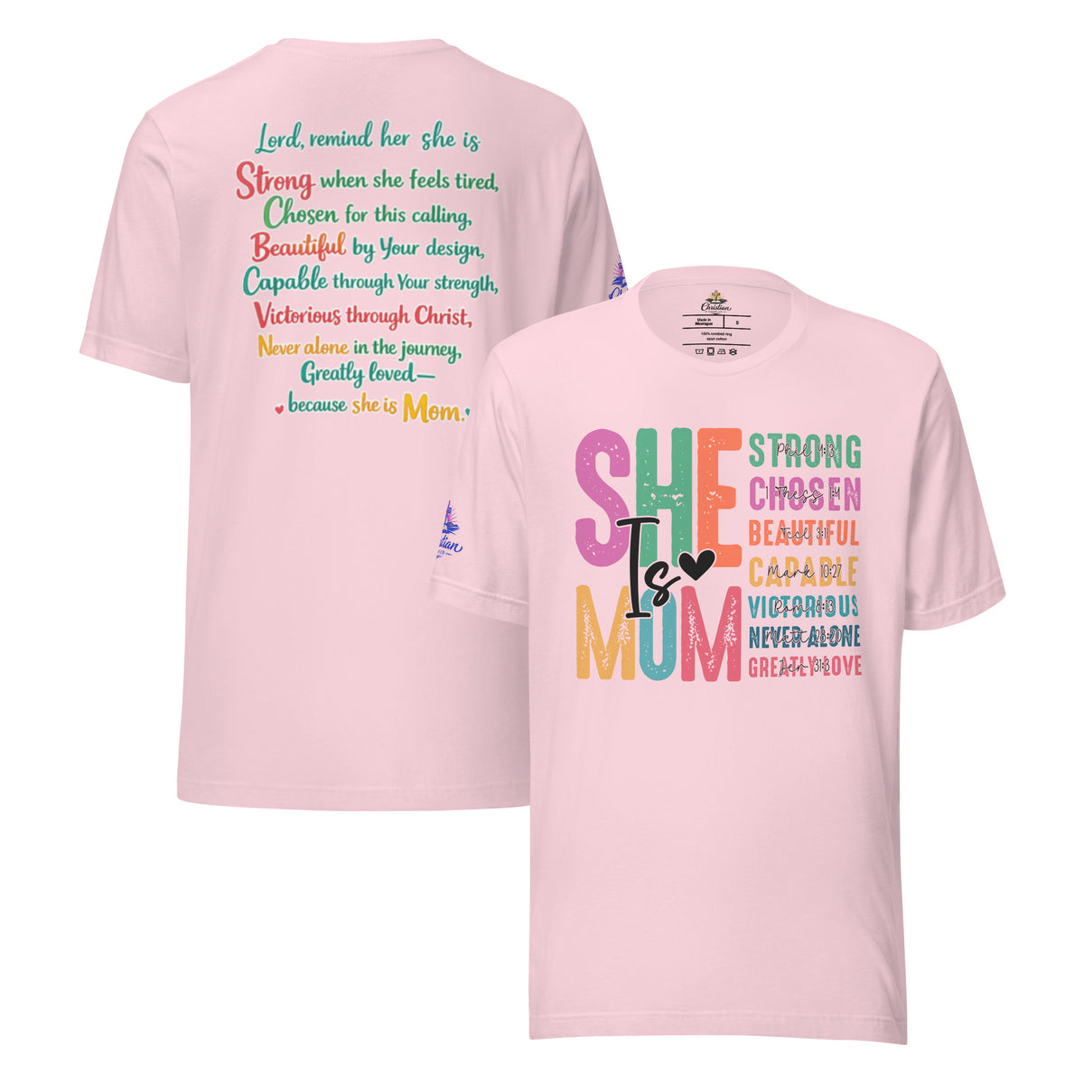 She is Mom T-Shirt - Soft Pink - Front and Back View