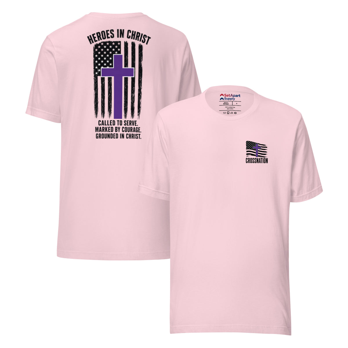 Heroes in Christ Security T-Shirt - Soft Pink - Front and Back View